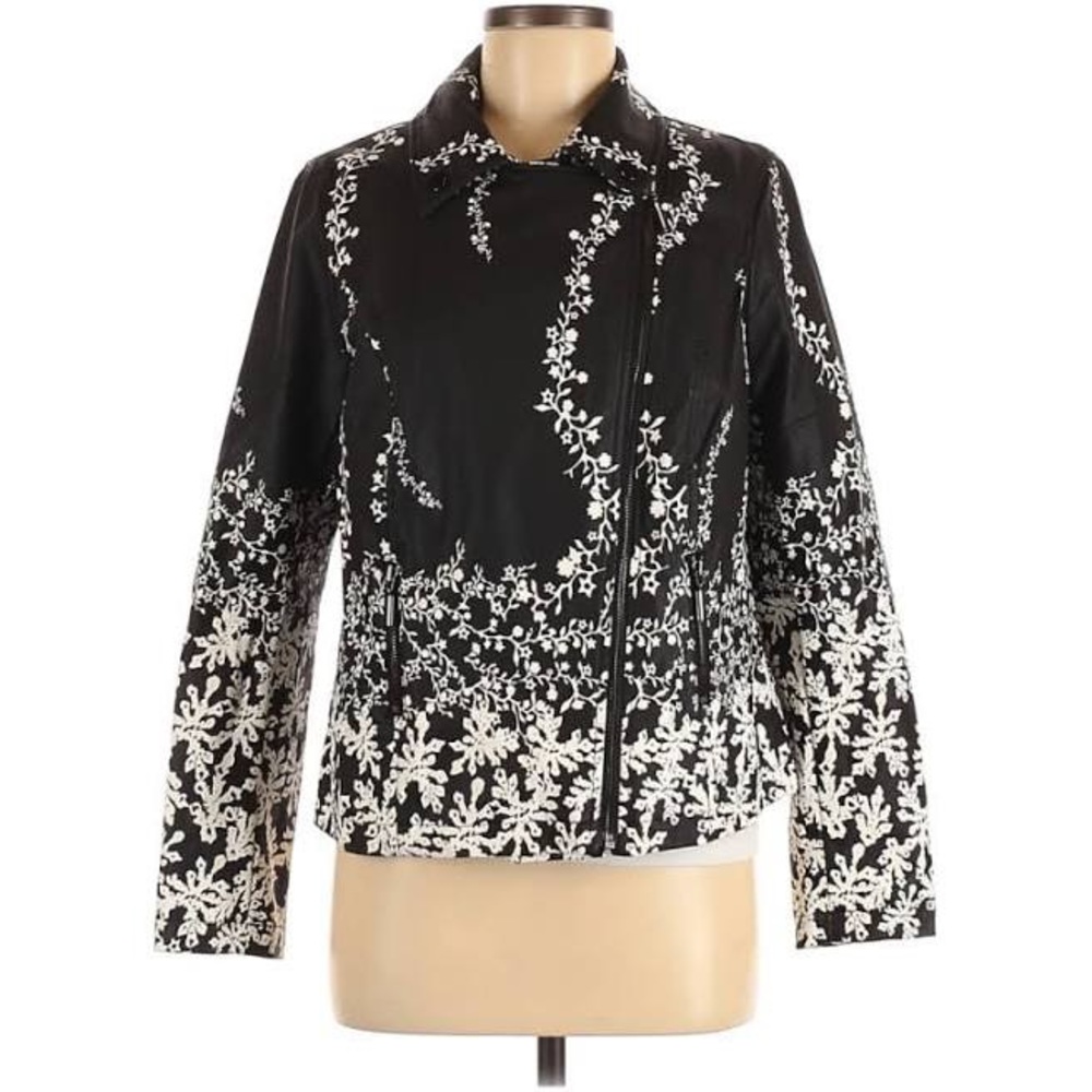 Black and white floral soft faux leather jacket
